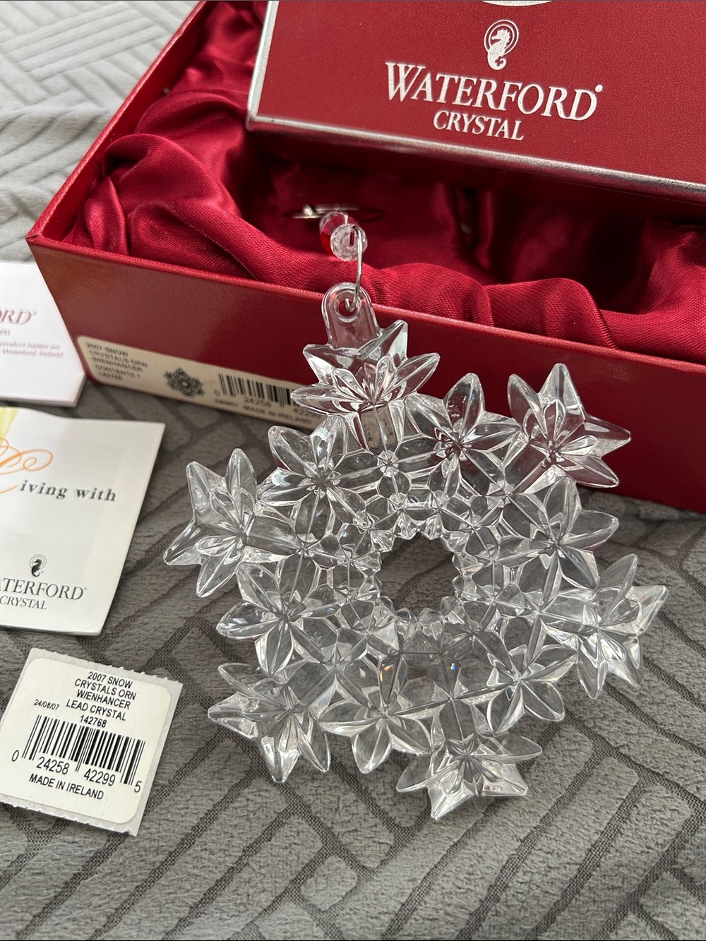 Waterford Crystal Clear Starburst Snowflake Ornament with Red Box